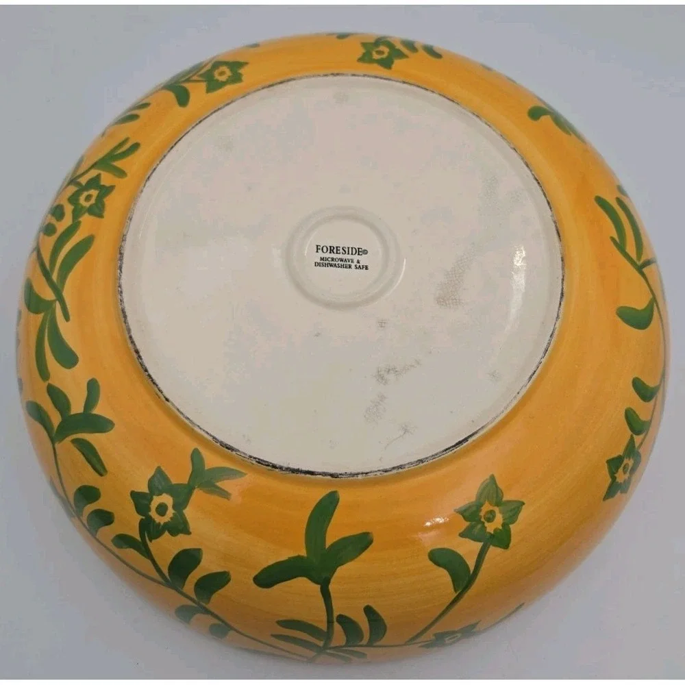 Foreside Large Ceramic Serving Bowl Green Red Tomato Hand Painted Pottery 12.5in
